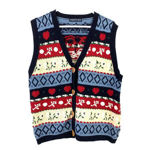 Eagle's Eye Heart Fair Isle Grandmacore Sweater Cardigan Vest Chest 41" HOLE